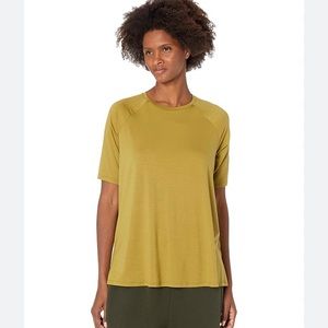 Eileen Fisher Coriander Green Tencel Blend Elbow Sleeve Knit Tee Top Size SP